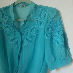 Vintage teal embroidered top
